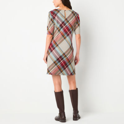 R & K Originals Plaid Womens Short Sleeve Shift Dress