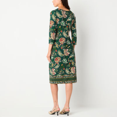 R & K Originals Womens 3/4 Sleeve Floral Midi Shift Dress