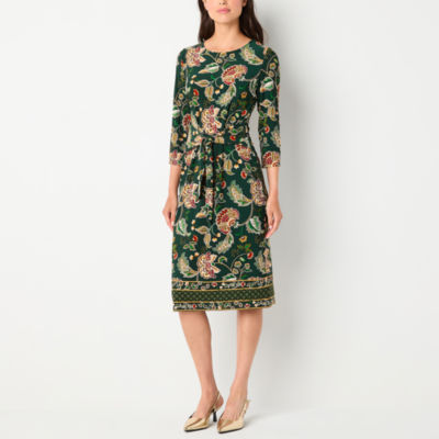 R & K Originals Womens 3/4 Sleeve Floral Midi Shift Dress