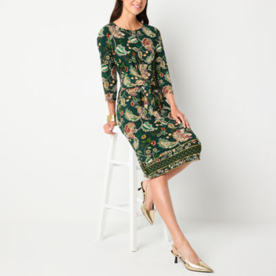 R & K Originals Womens 3/4 Sleeve Floral Midi Shift Dress