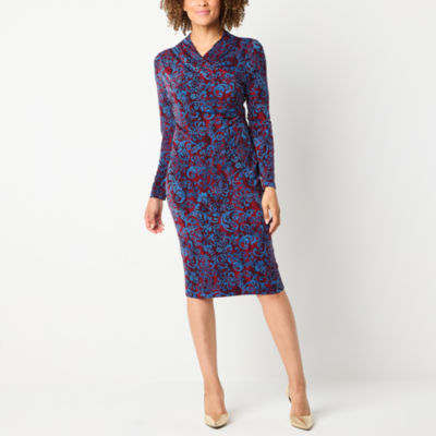 Connected Apparel Womens Long Sleeve Midi Sheath Dress