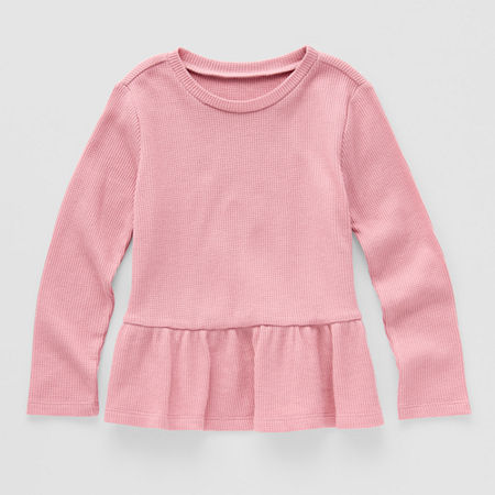 Okie Dokie Toddler & Little Girls Round Neck Long Sleeve T-Shirt, 4t, Pink