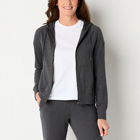 Xersion Womens Everyday Long Sleeve Hoodie, Petite Small, Gray