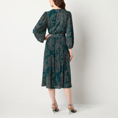 Ryegrass Womens 3/4 Sleeve Floral Midi A-Line Dress