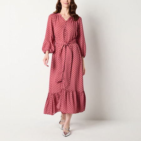 Ryegrass Womens 3/4 Sleeve Dots Maxi Dress, X-large, Pink