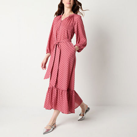 Ryegrass Womens 3/4 Sleeve Dots Maxi Dress, X-large, Pink