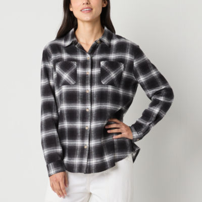 a.n.a Plaid Womens Long Sleeve Regular Fit Button-Down Shirt