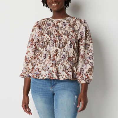 a.n.a Womens Round Neck Long Sleeve Blouse