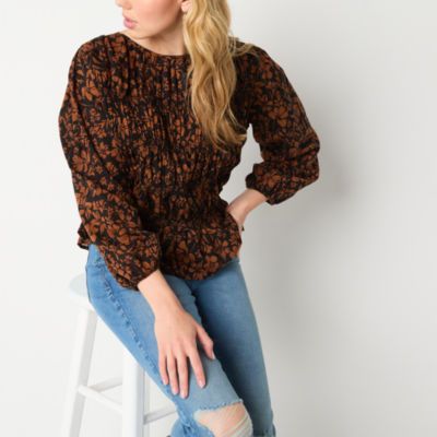 a.n.a Womens Round Neck Long Sleeve Blouse