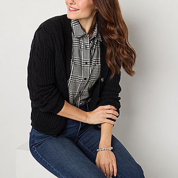 St. John's Bay Womens V Neck Long Sleeve Button Cardigan St. John's Bay Womens V Neck Long Sleeve Button Cardigan