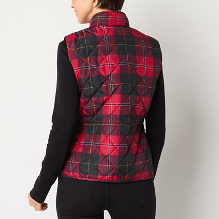 St. John's Bay Womens Quilted Vest, Petite X-small, Red