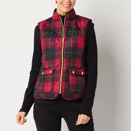 St. John's Bay Womens Quilted Vest, Petite X-small, Red