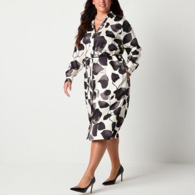 Worthington Womens Plus Long Sleeve Shirt Dress