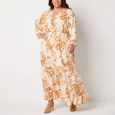 Ryegrass Womens Plus Long Sleeve Paisley Maxi Dress