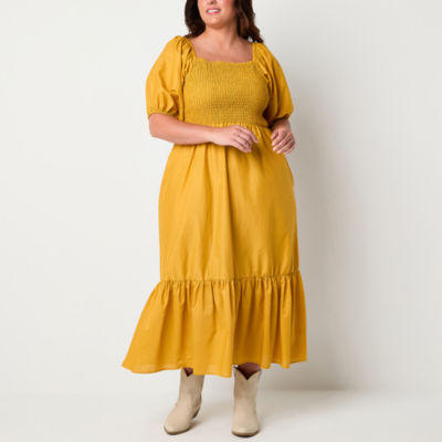 Ryegrass Plus Short Sleeve Maxi Dress, Color: Mineral Yellow - JCPenney