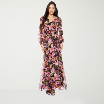 Premier Amour Womens Long Sleeve Floral Maxi Dress