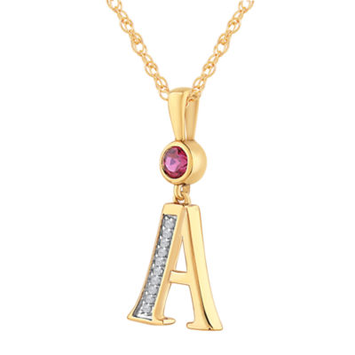 A Womens Lab Created Red Ruby 14K Gold Over Silver Pendant Necklace