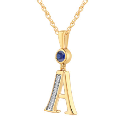 A Womens Lab Created Blue Sapphire 14K Gold Over Silver Pendant Necklaces