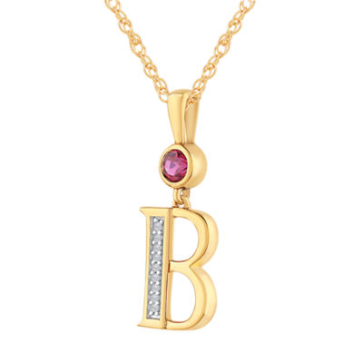 B Womens Lab Created Red Ruby 14K Gold Over Silver Pendant Necklace