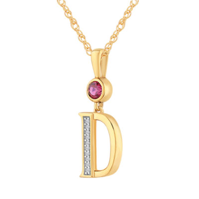 D Womens Lab Created Red Ruby 14K Gold Over Silver Pendant Necklace