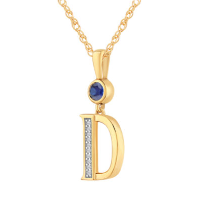 D Womens Lab Created Blue Sapphire 14K Gold Over Silver Pendant Necklace