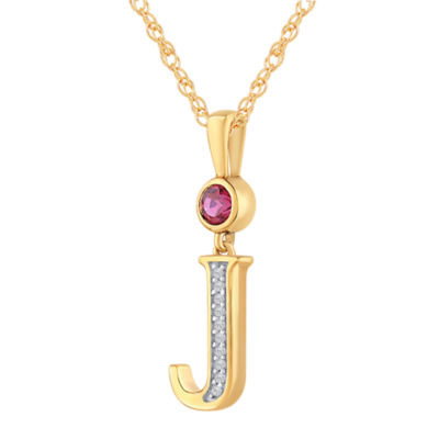 J Womens Lab Created Red Ruby 14K Gold Over Silver Pendant Necklace