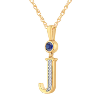 J Womens Lab Created Blue Sapphire 14K Gold Over Silver Pendant Necklace