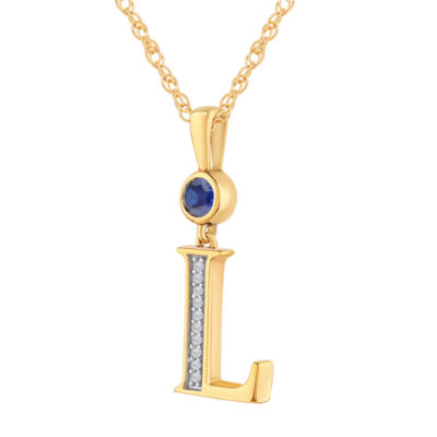 L" Womens Lab Created Blue Sapphire 14K Gold Over Silver 18 Inch Pendant Necklace