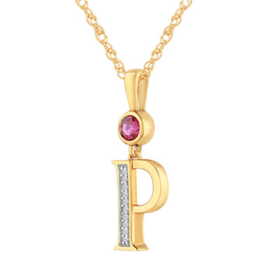 Womens Lab Created Red Ruby 14K Gold Over Silver Pendant Necklace