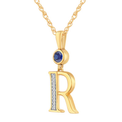 R Womens Lab Created Blue Sapphire 14K Gold Over Silver Pendant Necklace