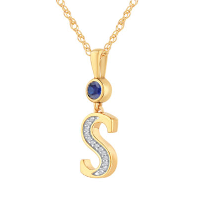 Womens Lab Created Blue Sapphire 14K Gold Over Silver Pendant Necklace