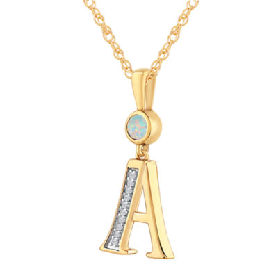 A Womens Lab Created White Opal 14K Gold Over Silver Pendant Necklace