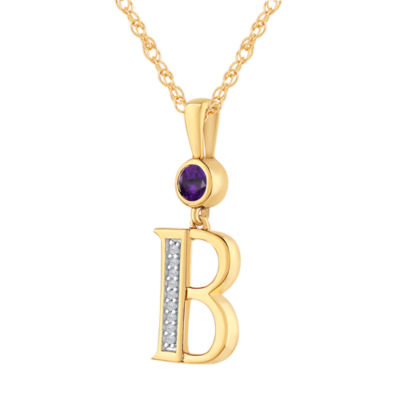 B Womens Genuine Purple Amethyst 14K Gold Over Silver Pendant Necklace