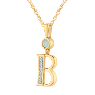 B Womens Lab Created White Opal 14K Gold Over Silver Pendant Necklace