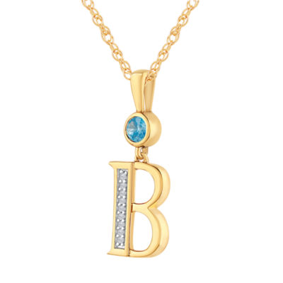 B Womens Genuine Blue Topaz 14K Gold Over Silver Pendant Necklace