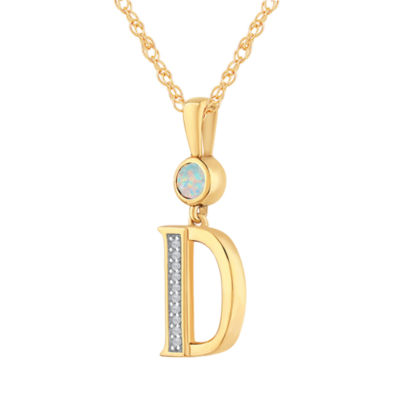 D Womens Lab Created White Opal 14K Gold Over Silver Pendant Necklace