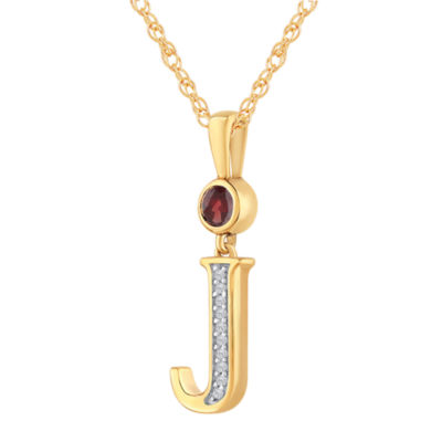 J Womens Genuine Red Garnet 14K Gold Over Silver Pendant Necklace