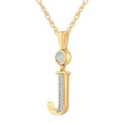 J Womens Lab Created White Opal 14K Gold Over Silver Pendant Necklace