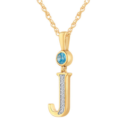 J Womens Genuine Blue Topaz 14K Gold Over Silver Pendant Necklace