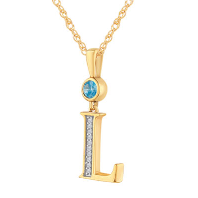 "L" Womens Genuine Blue Topaz 14K Gold Over Silver Pendant Necklace