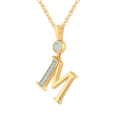 Womens Lab Created White Opal 14K Gold Over Silver Pendant Necklace