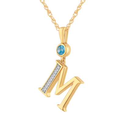 "M" Womens Genuine Blue Topaz 14K Gold Over Silver Pendant Necklace