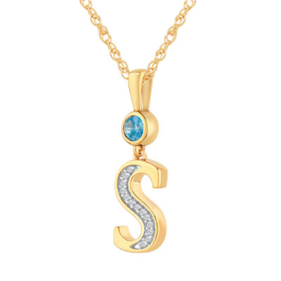 "S" Womens Genuine Blue Topaz 14K Gold Over Silver Pendant Necklace