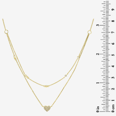 Double Layer Womens 1/8 CT. T.W. Natural White Diamond 14K Gold Heart Pendant Necklace