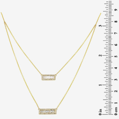 Double Layer Womens /8 CT. T.W. Natural White Diamond 14K Gold Bar Pendant Necklace