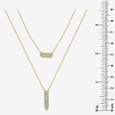 Double Layer Womens /8 CT. T.W. Natural White Diamond 14K Gold Bar Pendant Necklace