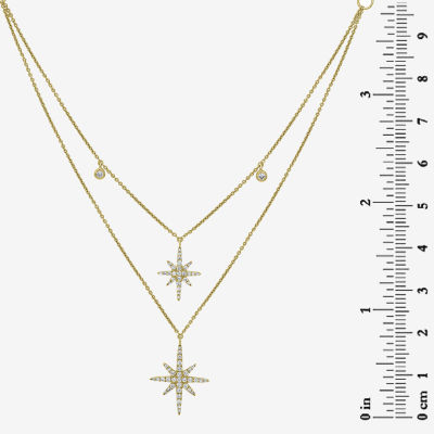 Double Layer North Star Womens 1/3 CT. T.W. Natural White Diamond 14K Gold Star Pendant Necklace