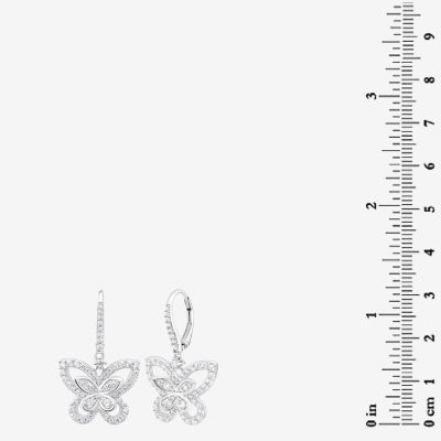 Diamonart White Cubic Zirconia Sterling Silver Butterfly Drop Earrings