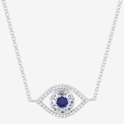 Womens Lab Created Blue Ceylon Sapphire Sterling Silver Evil Eye Pendant Necklace