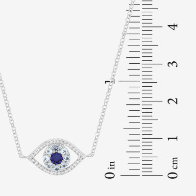 Womens Lab Created Blue Ceylon Sapphire Sterling Silver Evil Eye Pendant Necklace